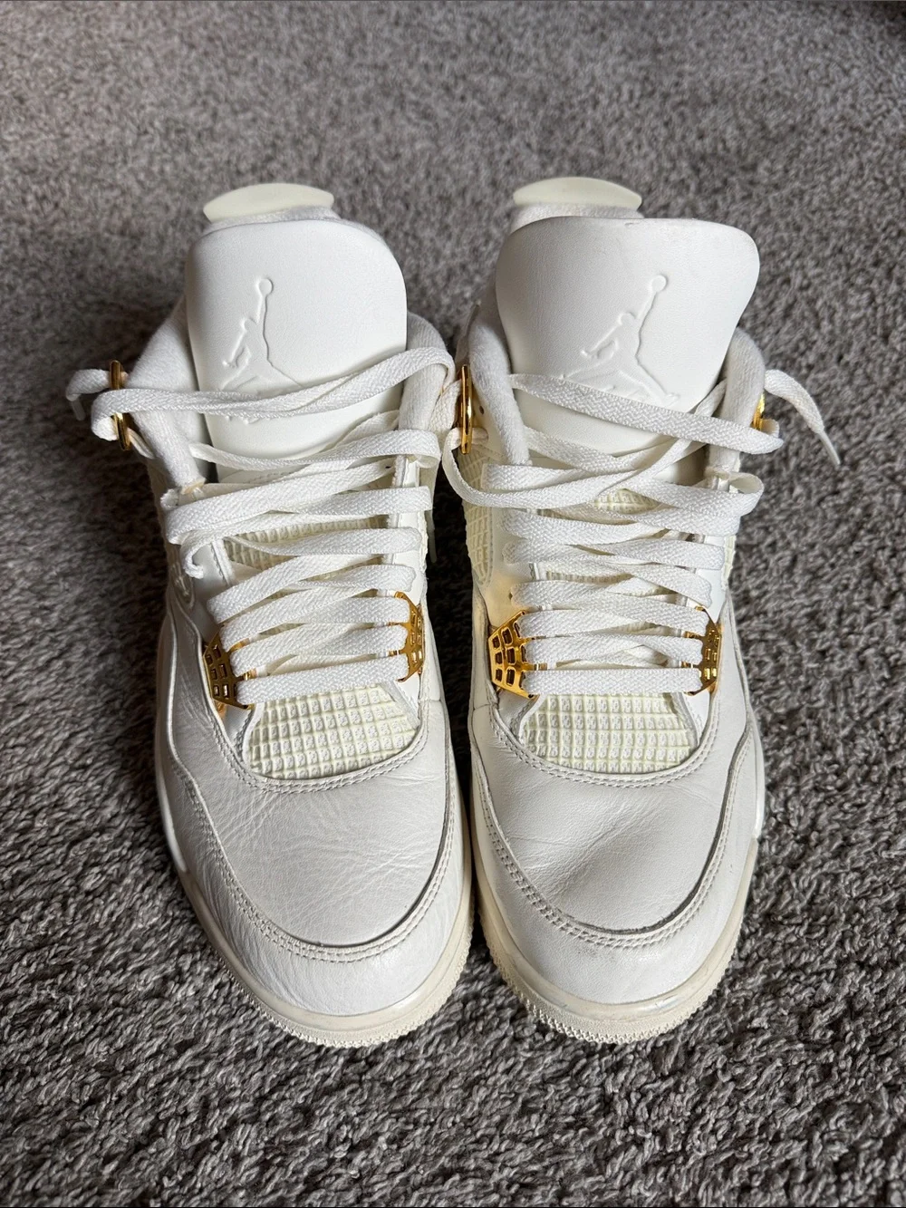 Jordan All-White Leather Sneakers with Gold Accents